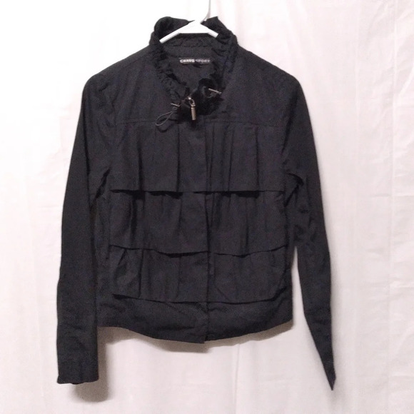 Chaus Sport Tiered Ruffle Jacket Black Zip Front Size Small - Picture 1 of 7